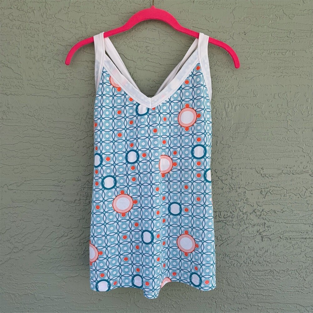Jerdog Tank Top Womens XL Blue Geometric Print Built-In Bra Twist Back